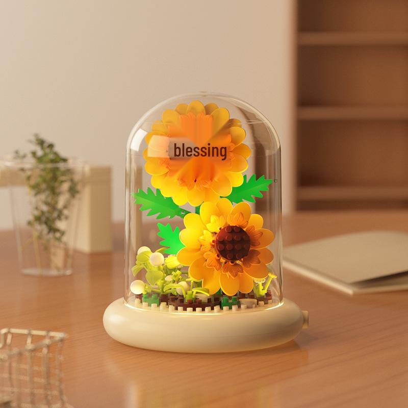 Dream Flower Box: Preserved Building Block Bouquet Set - Sunflower & Carnation. Ideal Toy for Children's Assembly.