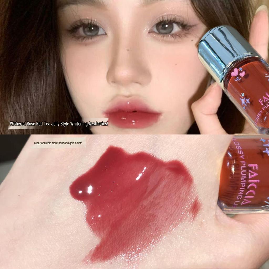 FAICCIA Clear Hydrating Glass Lips Lip Gloss - Silver Cap, Chubby, Watery Mirror Finish, Fine Shimmer, Translucent Faux Nude