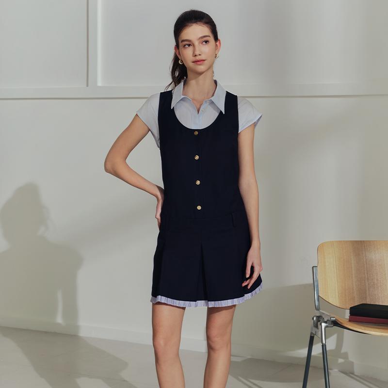 Tommy Hilfiger Business Style Gold Buckle Pleated Vest Dress Women Dress DW0DW22759