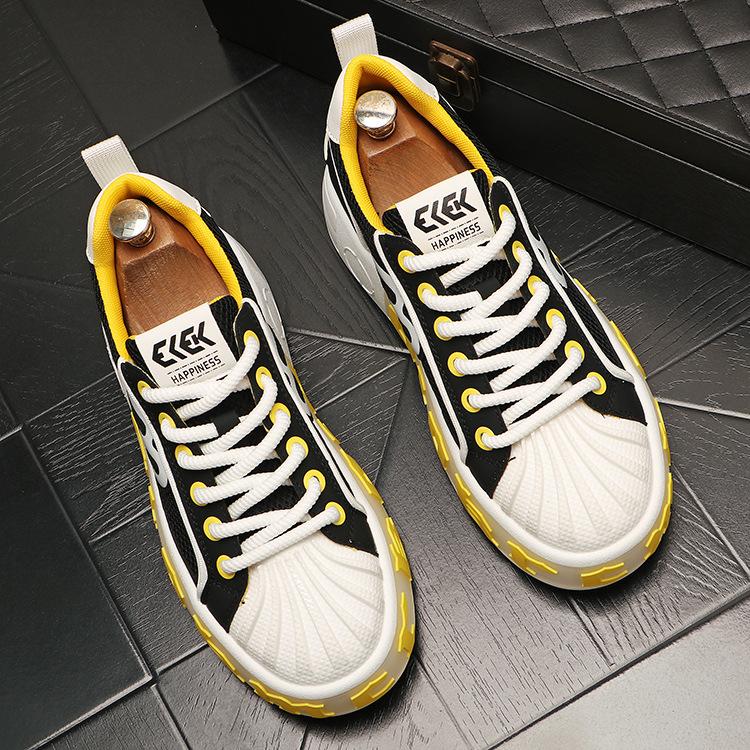 Summer Hollow Thick Sole Casual Breathable Men's Sports and Leisure Shoes New Comfortable and Trendy White Shoes