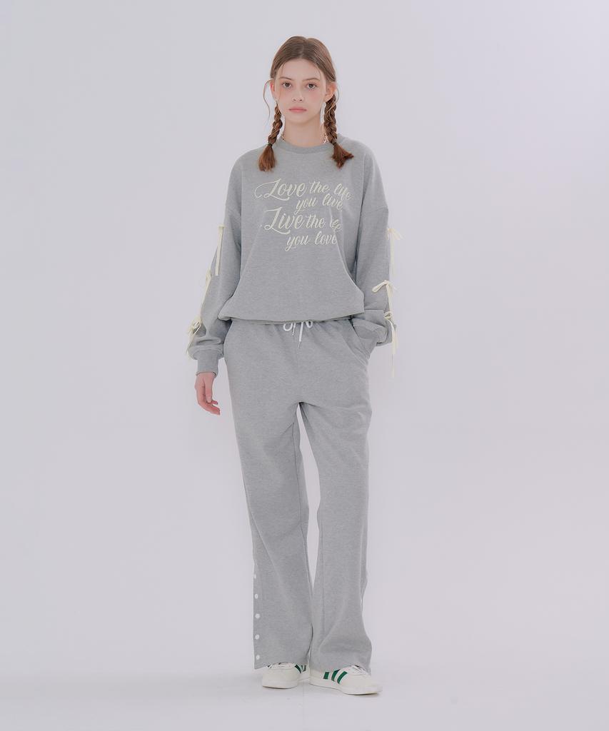 Metapeo Button Detail Elastic Waist Sweatpants Gray