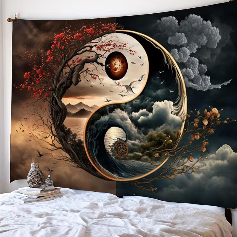 

2D Yin Yang Art with Red Tree & Waves Photo Studio Backdrop 47.2x31.5inch/120*80cm