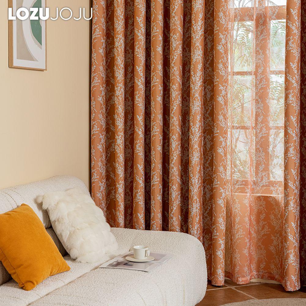 1PC LOZUJOJU American Retro Pastoral Style Orange Printed Curtains Full Blackout Curtains for Bedroom Living Room Balcony Window for Home Decor