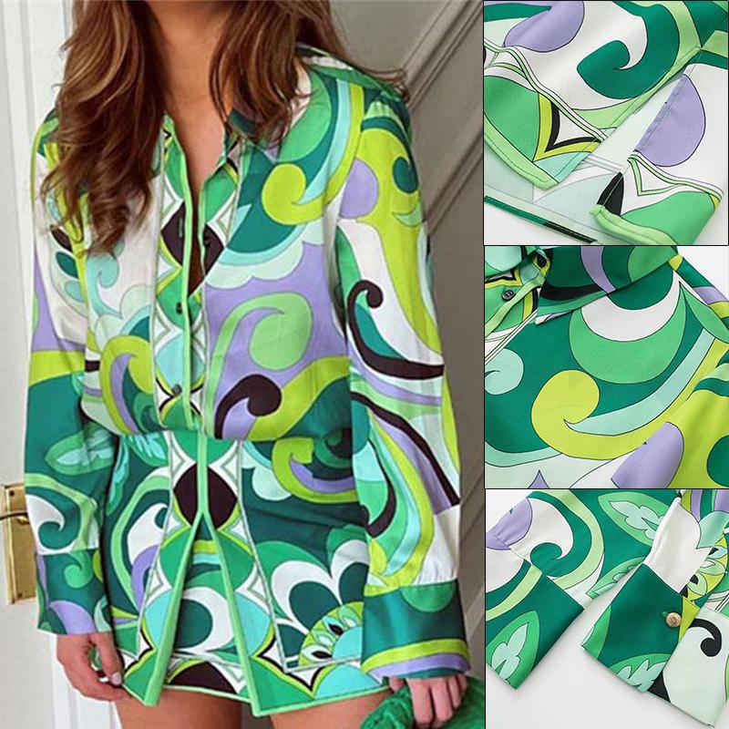 

2022 женские свободные весенние новые модные блузки с цветочным принтом, винтажные блузки, шикарные топы на пуговицах с длинными рукавами + костюм с юбкой, женские рубашки