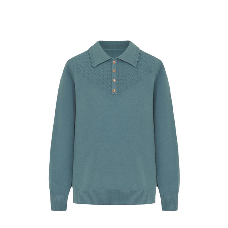 Loose Turn-Down Collar Cardigan for Middle-Aged & Elderly Women - Long-Sleeved One-Size Knitted Sweater with Round Neck