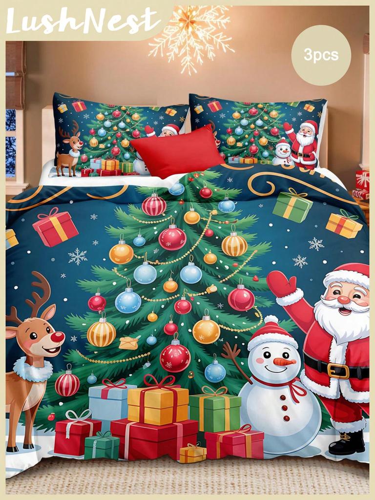 Christmas Bedding Set Merry Christmas Duvet Cover Set Christmas Printed 3 Pieces Christmas Room Decorations Comforter Cover Set