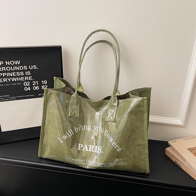 Waterproof Jelly Tote Bags PVC Letter Print Large Capacity Travel Handbags Summer Shopping Beach Shoulder Bag for Women