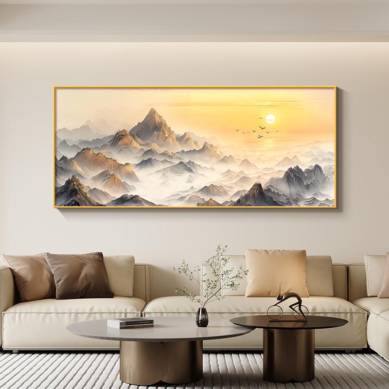 Golden Mountain Luxury Wall Art: Modern Sofa Backdrop for Living Room or Office