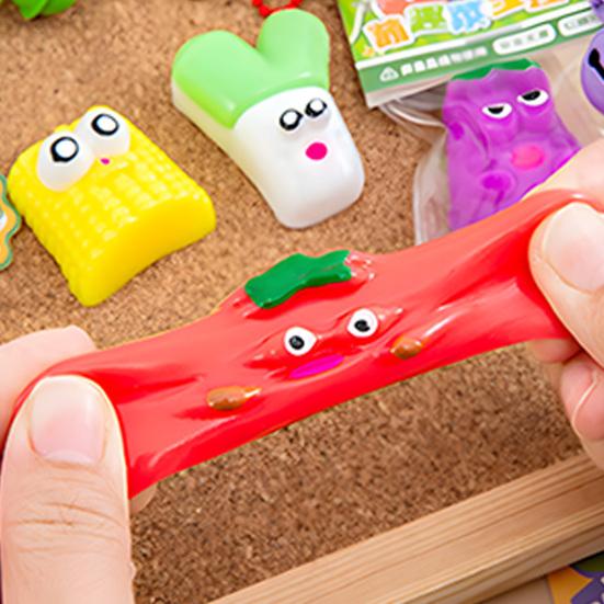 Cartoon Vegetable Squeeze Toy with Bell Ball Chain Stress Slow Rising Vegetable Sensory Fidget Toy Keychain Hanging