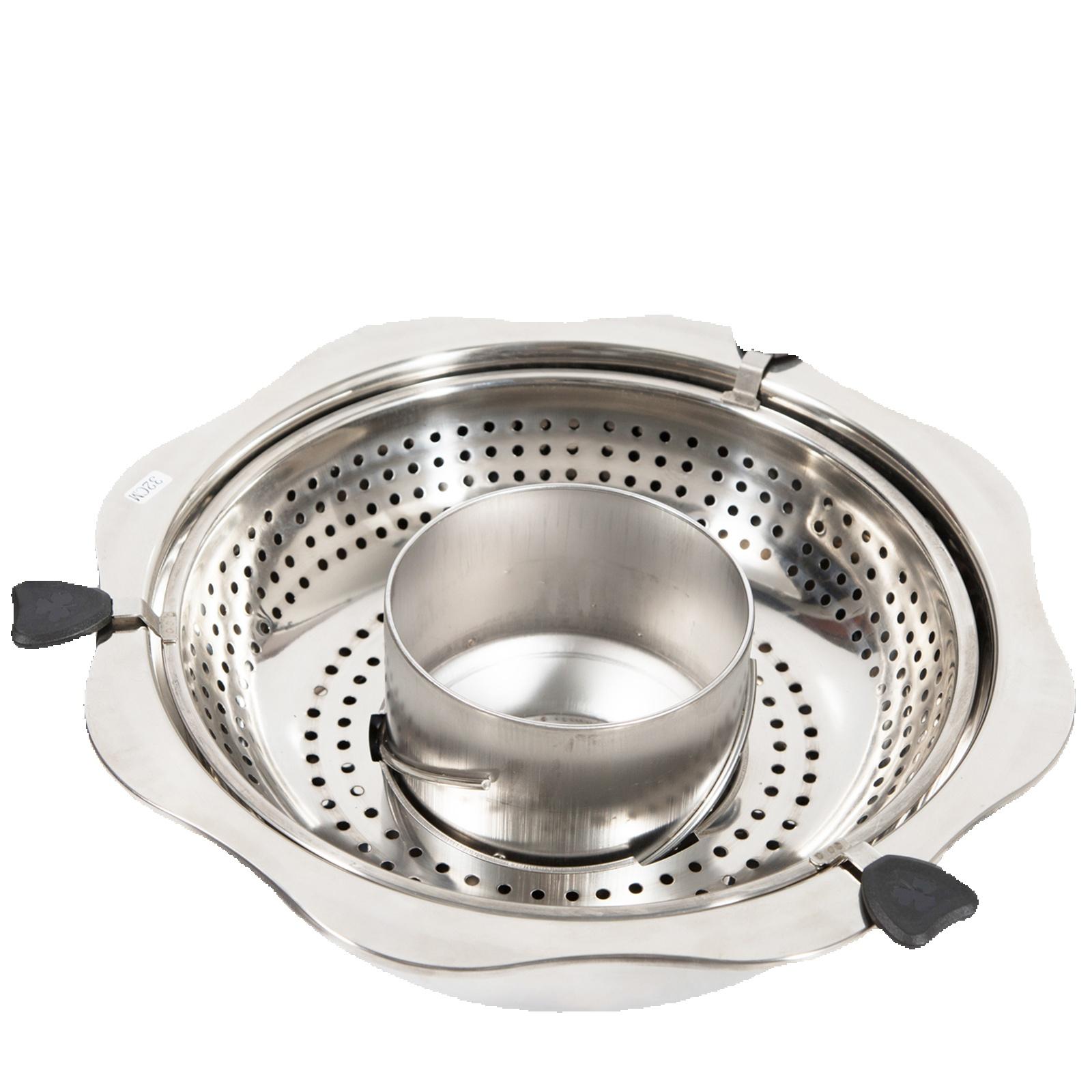 32см Вращающийся Хот-пот Пароварка Нержавеющая сталь Двухслойный Съемный Шабу Хот-пот Мандариновый утка Фондю светло-серый