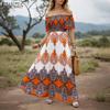 ZANZEA Women Casual Off Shoulder Short Sleeve Bohemian Print Long Dress