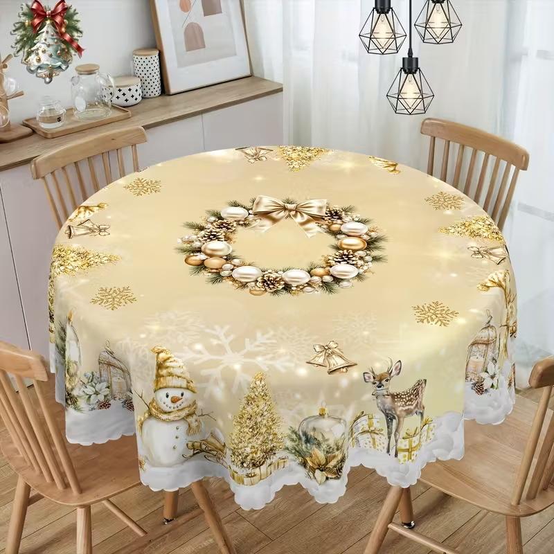 Christmas Tablecloth - Vintage Snowman, Indoor/Outdoor Party, Home, Dining Decor Holiday Decoration
