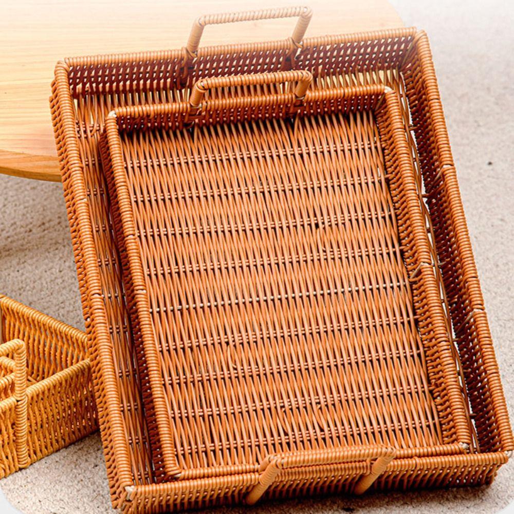 Portable Handwoven Bread Storage Basket Breathable 7 Styles Outdoor Picnic Basket Double Handle Fruit Tray Sundries Organizer