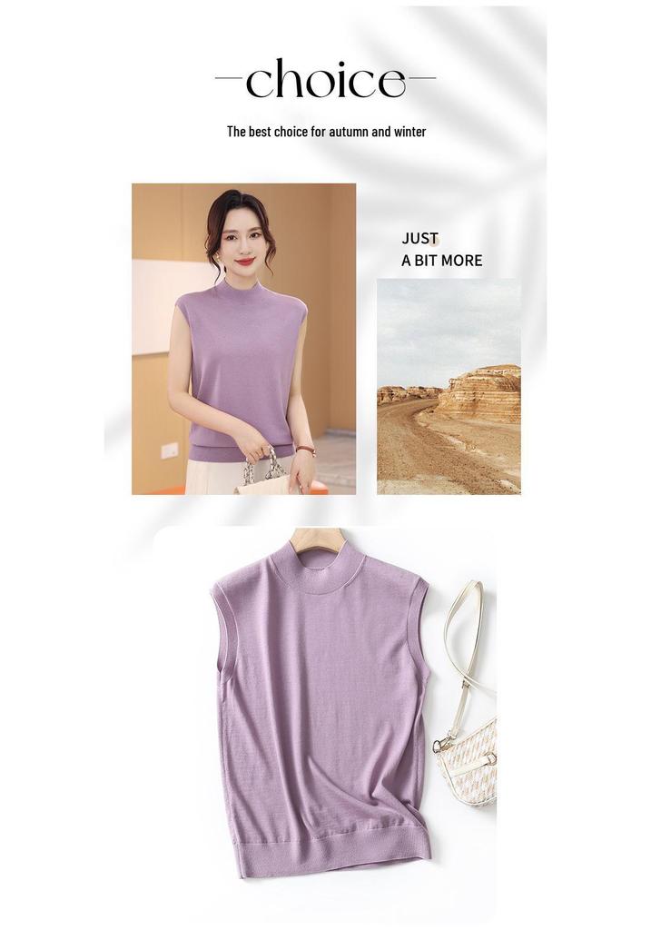 Women's Machine Washable Wool Vest: Hot Style, Half-High Collar, Sleeveless, Simple Design.