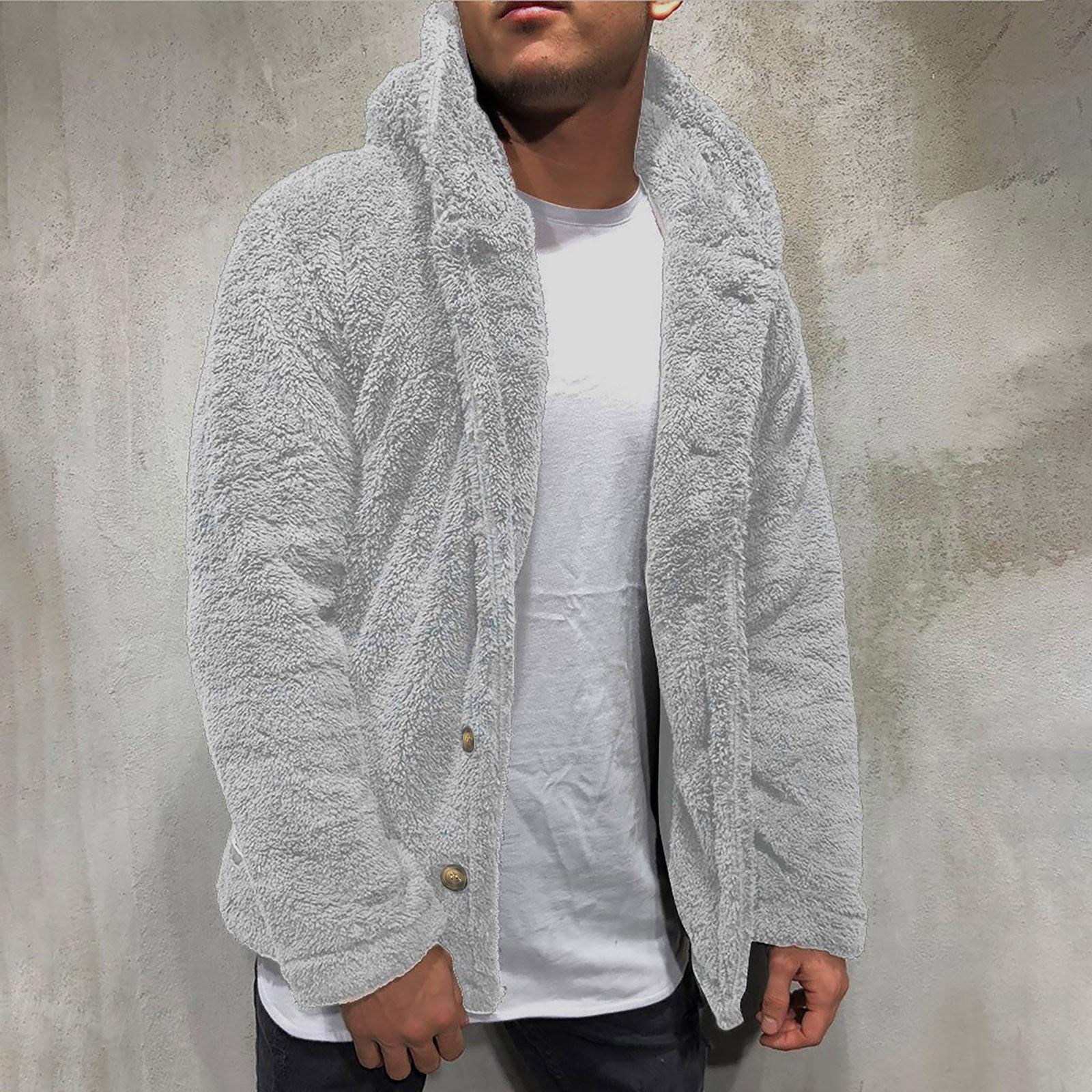 

Men s Winter New Hooded Pure-Colour Loose Casual Plush Jacket XXL