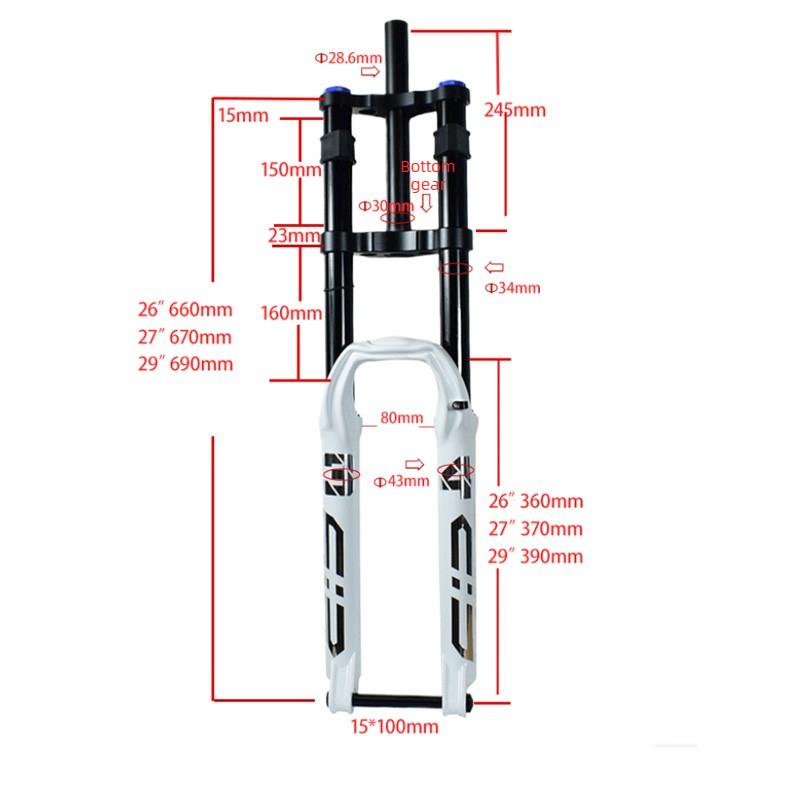 Mountain Bike DH Dual Shoulder Air Suspension Fork 26/27.5/29 Inch 34mm XC/AM/Dirt Jump Upper Damping Adjustment No Lockout
