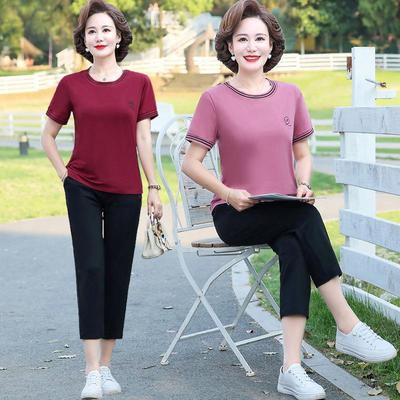 Summer Cotton Sportswear Set for Middle-Aged Women - Short-Sleeved T-Shirt Two-Piece