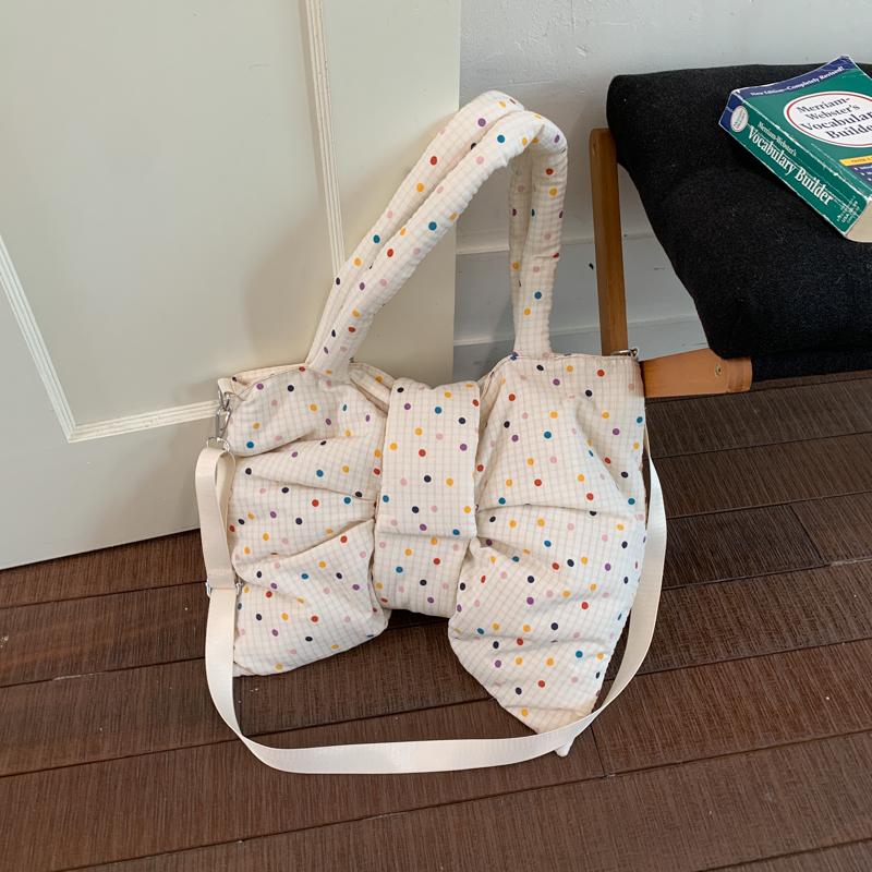 

Colorful Polka Dot Tote Bag Korean Niche Fashion Bow-shaped Women s Shoulder Bag Lightweight And Large-capacity Commuter Bag 40x1x22CM