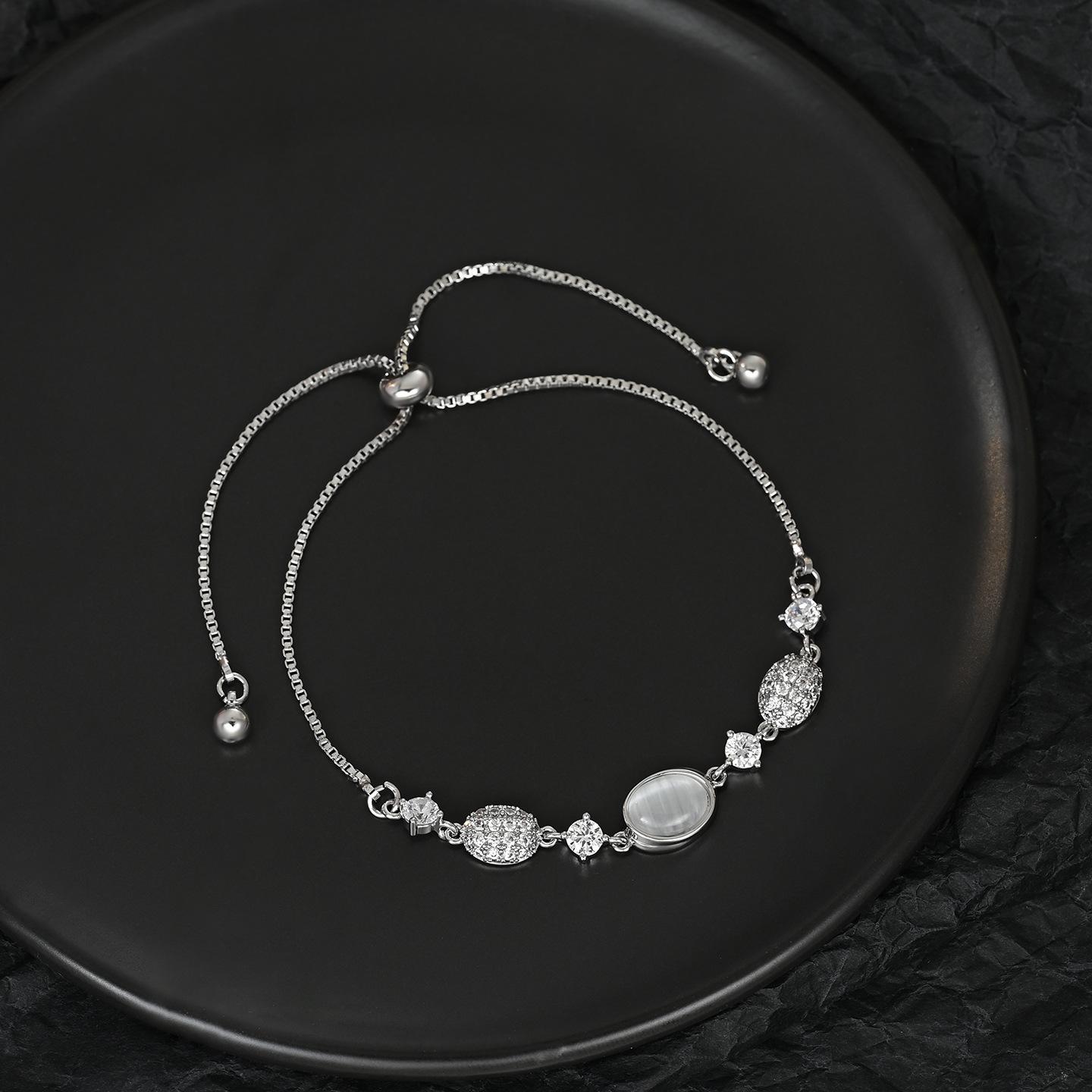 

Новые браслеты из хрусталя «Кошачий глаз» 2025 для женщин, элегантный браслет-шарм в форме капли с кубическим цирконием, регулируемая скользящая цепочка