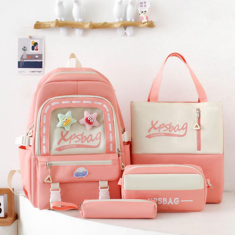 4 Piece Backpack Female Elementary School Students During The School Start Season  Large Capacity Girl Junior Backpack College Student Travel Bag Set