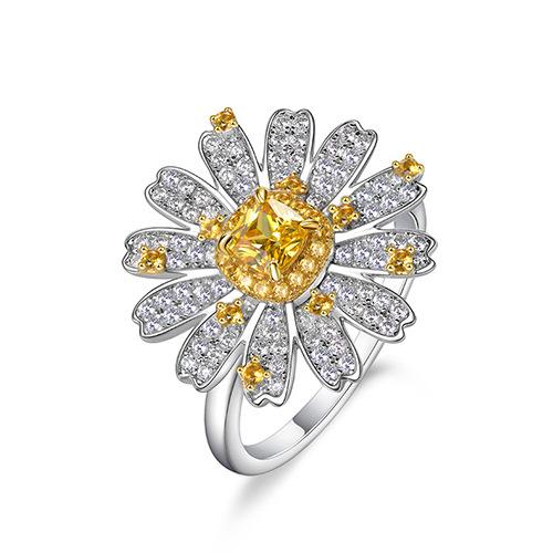 Tancise Creative Daisy Ring Female Deluxe Inlaid Zircon Fashion Elegant Flower 925 Sterling Silver.