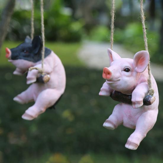 Hanging Statue Animal Pig Shape Landscape Pendant Resin Simulation Swing Figurines Outdoor Decorations