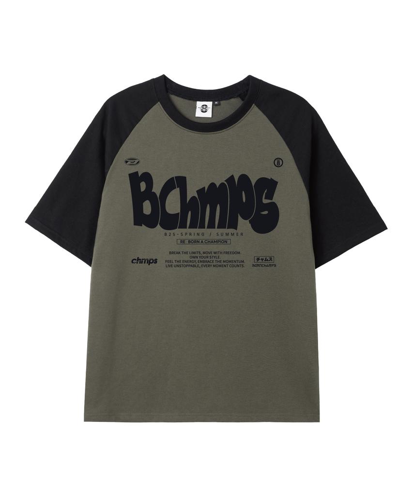 BORN CHAMPS [5 Colors] Bold Motion Oversized Raglan Short Sleeve T-Shirt B25St87