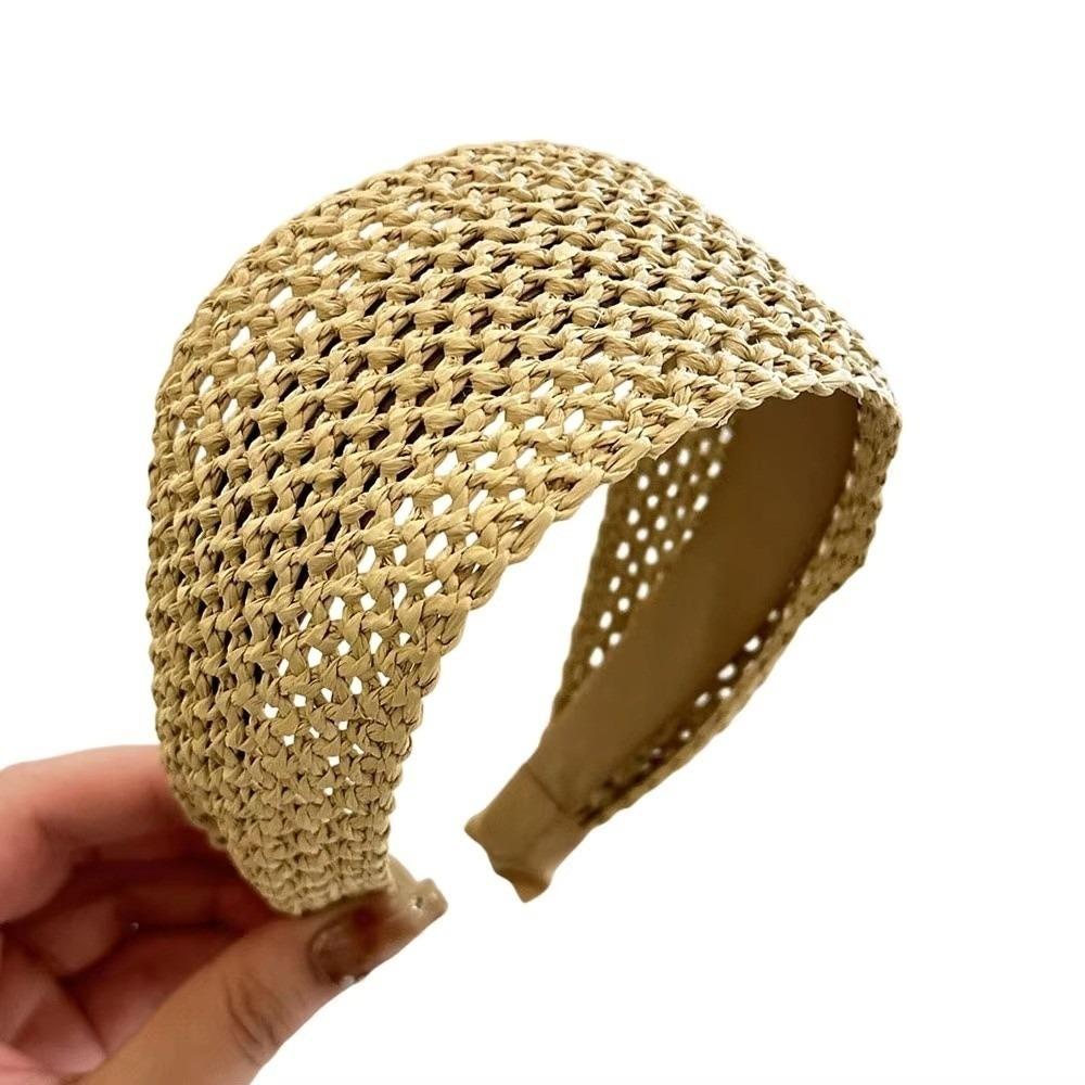 Elegantes Strohgeflecht-Stirnband Boho-Stil Breite Kante Haarreif Rattan-Geflecht Haarband für Damen
