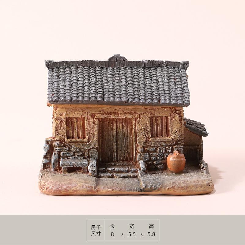 Decorative Mini Resin House Chinese Style Resin Bonsai Landscaping Retor Mini House Retro Building Home Desk
