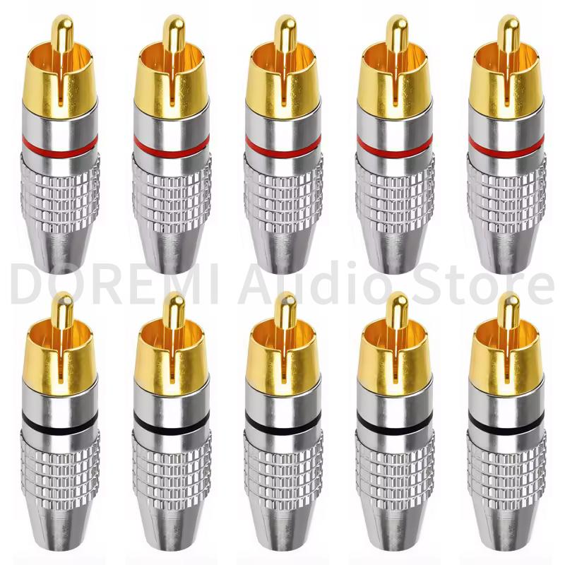 

10Pcs RCA Plug Connectors Coaxial Cable Audio Adapter Gold Plug Male No Solder Connector Solderless Video Cable Kit TV CCTV