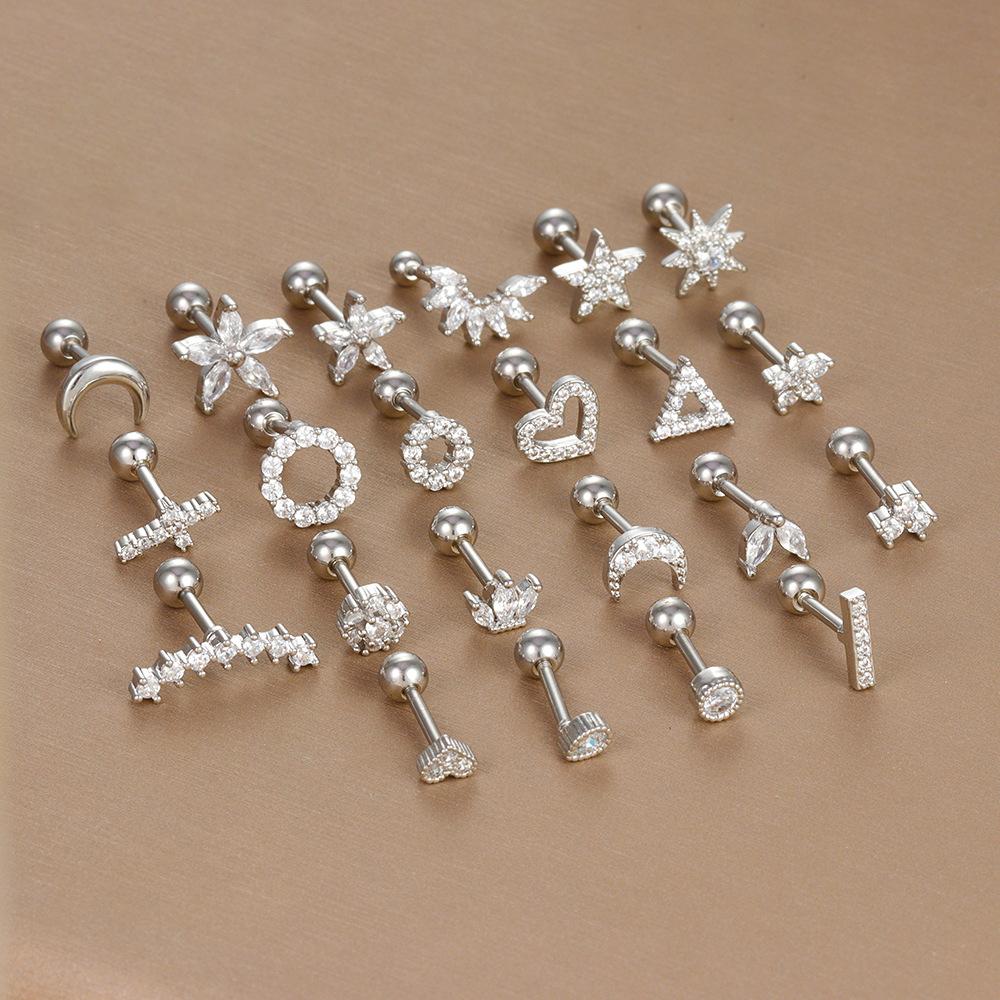 Heißer Verkauf Piercing Schmuck Edelstahl Ohrknochen Nägel Zirkon Kugel Schraube Kleine Ohrringe Damen Leichter Luxus Ohrringe
