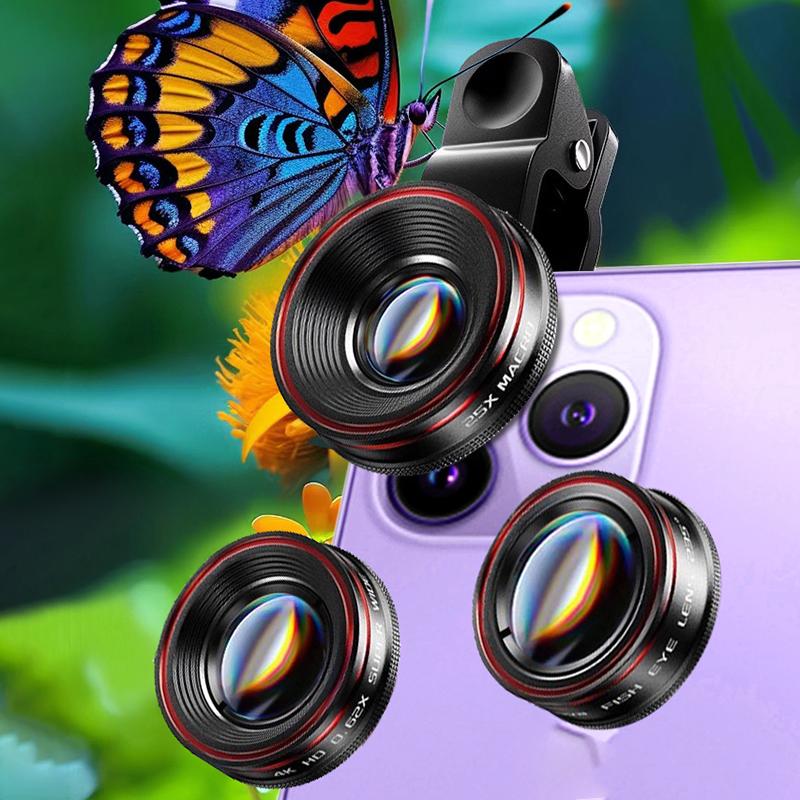 Mobile Phone Camera Lens With Clip 25x Macro Wide Angle Fisheye External Lens Kit Durable Universal Clip For Creative Photography красный
