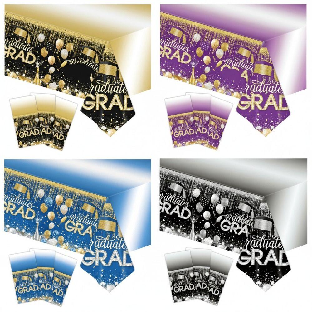 Waterproof Plastic Graduation Tablecloth Graduation Cap Diploma Pattern Disposable Table Cover Stars Design Plastic Table Cover