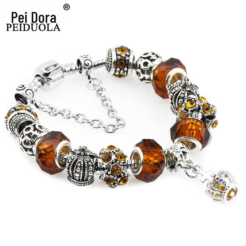 Brățară Trendy cu Mărgele de Cristal Pan cu Pandantiv Coroană de Flori