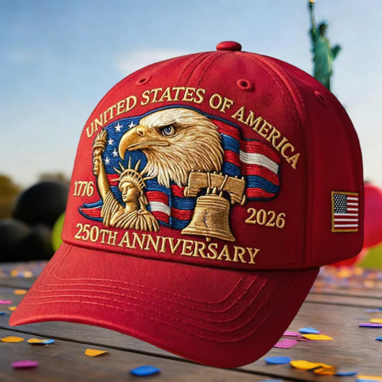 

America s 250th Anniversary Embroidered Hat | Stylish & Versatile One Size червоний