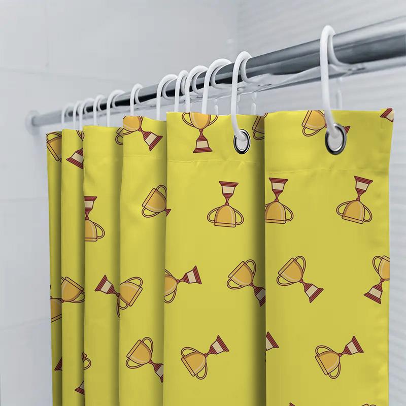Modern Bathroom Decor Shower Curtain With Trophy Hourglass Print For Home Decoration Yellow Color Printed Waterproof Fabric Size