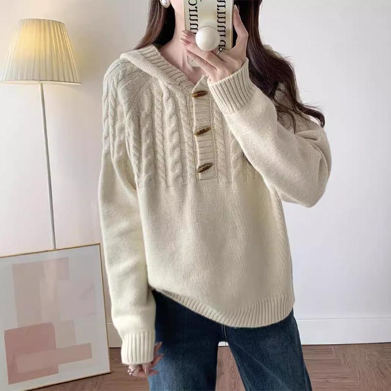 Winter twist pullover hooded knitted sweater women's autumn and winter new outer wear hoodie top jacket loose