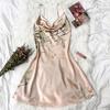Sommer Frauen Nachthemd V Hals Seidige Satin Ärmelloses Drucken Spaghetti Strap