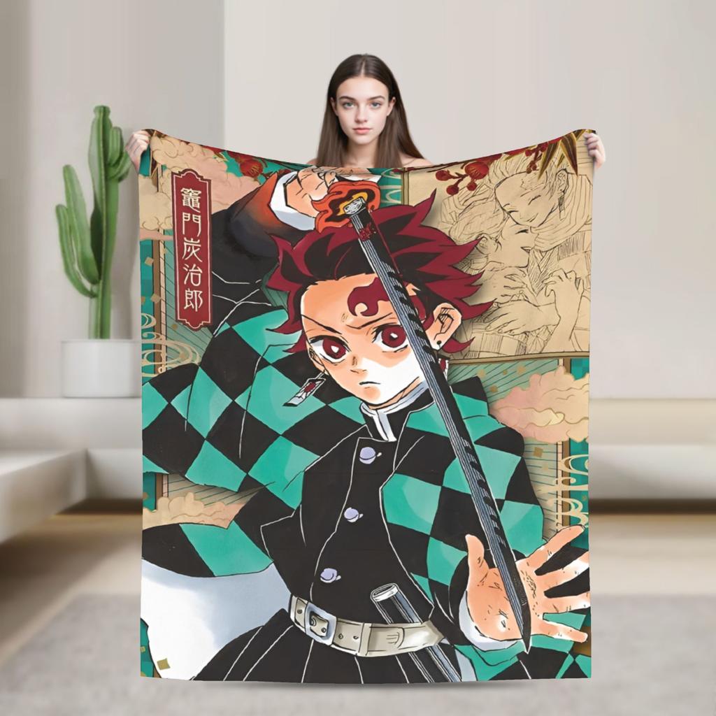 Demons Agatsuma Zenitsu Slayers Blanket Flannel  Winter Anime Multifunction Warm Throw Blankets for Car