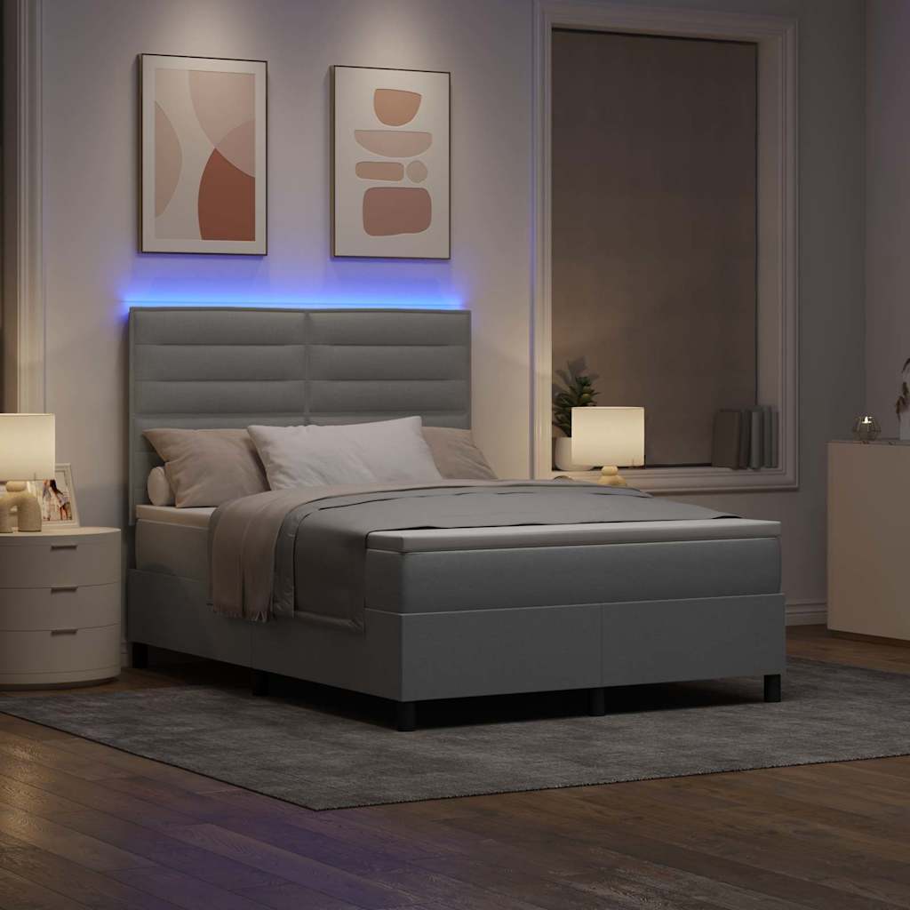 Box Spring Bed with Mattress and LED Lights Light Grey 140 x 200 cm Fabric