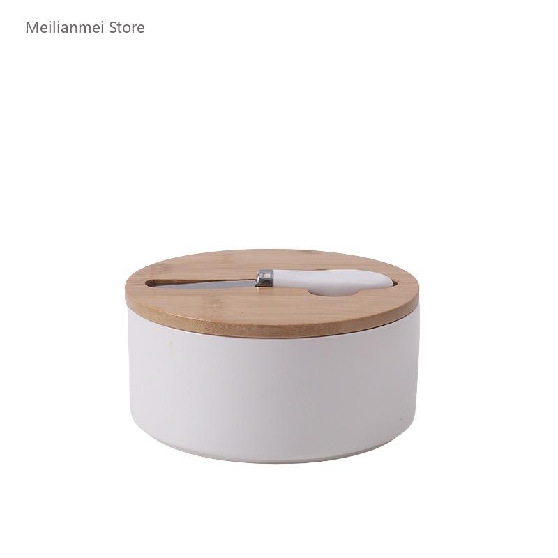 6 Inch Ceramic Butter Box with Lid Sealed Box Household Round Butter Boxs with Knife Butter Dish Cheese Boxs Kitchen Tableware