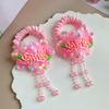 Hair Tie Soft Organza Flower Shape Hair Rope with Plush Tassels Imitation Pearls Decor High Elastic Band Bun Holder Hair Accessories