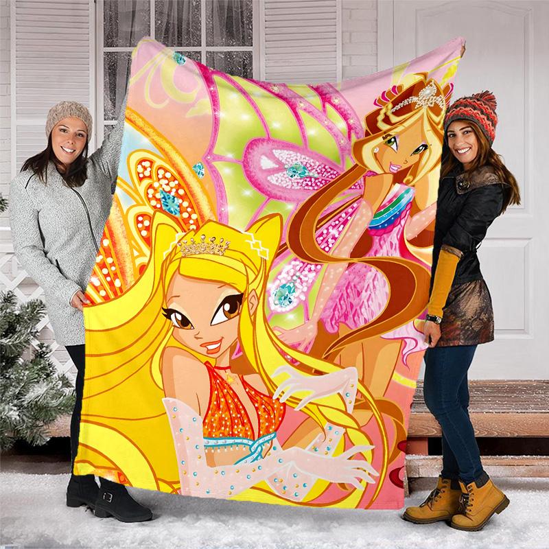 1pc W-Winx Club Theme Blanket - Digital Print, Polyester, Cozy for All Seasons, Perfect for Outdoor, and Travel