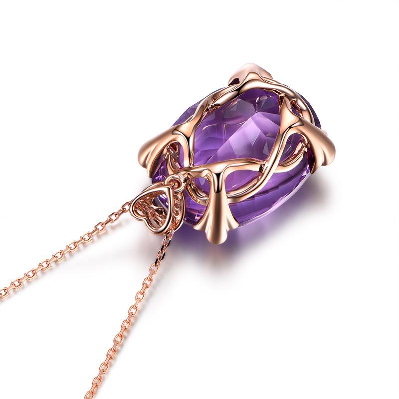 18K Gold Luxury Heart-Shaped Amethyst Pendant Necklace for Women