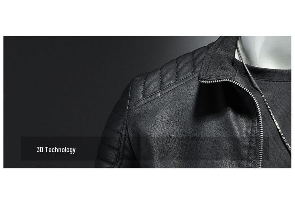 Men's Stand Collar Slim Fit Leather Motorcycle Jacket - 2024 Autumn/Winter Korean Style Outerwear