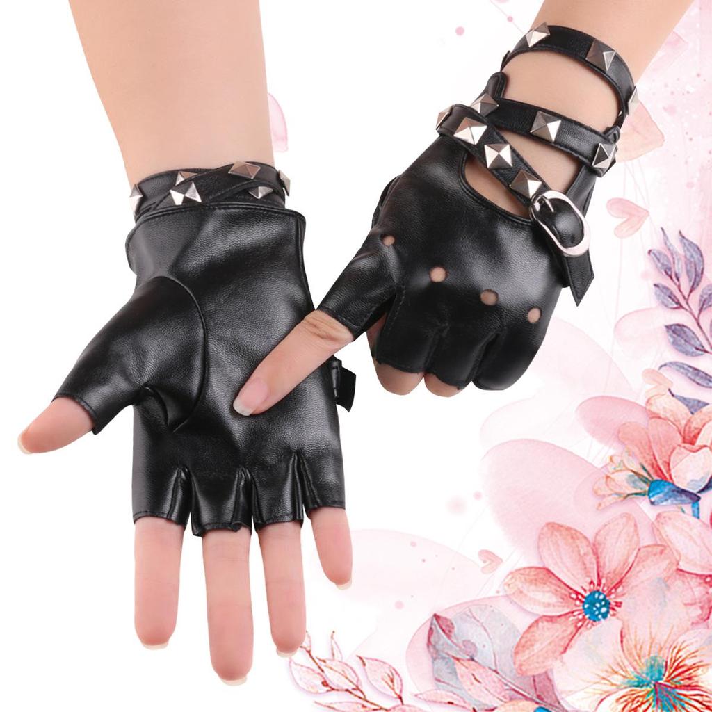 Damen Cool Punk Leder Tanz Performance Handschuhe