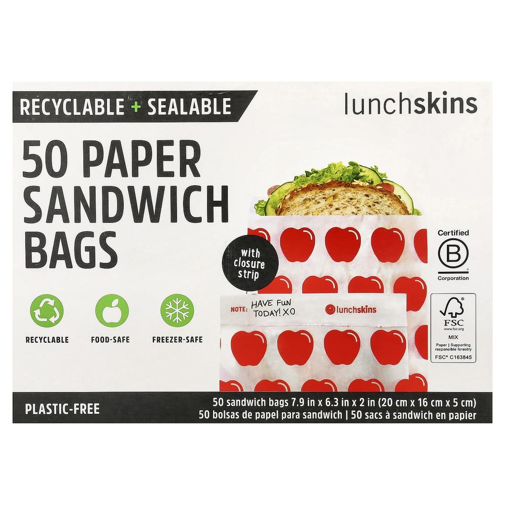 Lunchskins, Paper Sandwich Bags, Apples, 50 Bags