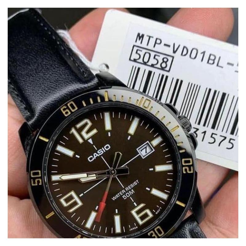 Casio STANDARD Series Classic Simple Exquisite Fashion Waterproof Quartz Movement Leather Strap Japanese and Korean Watch Men's Watch MTP-VD01BL-5BV