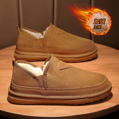 Fashion Winter Men's Suede Casual Shoes Warm Fur Plush Cotton Shoes for Men Slip-On Loafers Comfortable Soft Non-Slip Male Snow Boots