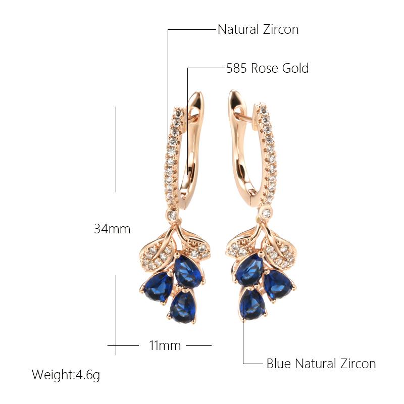 Kienl New  Rose Gold Color Long Earring For Women Vintage Blue Natural Zircon Flower Drop Earring High Quality Daily Jewelry